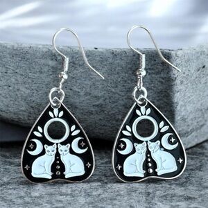 Mystical Cat Ouija Planchette Dangle Earrings